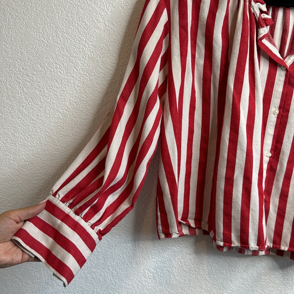 THE GREAT. Red and White Striped Button-Front Blouse - Picture 3 of 7